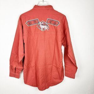 Vintage Mens Cotton Button Down Western Shirt Wolf Native American Print Large